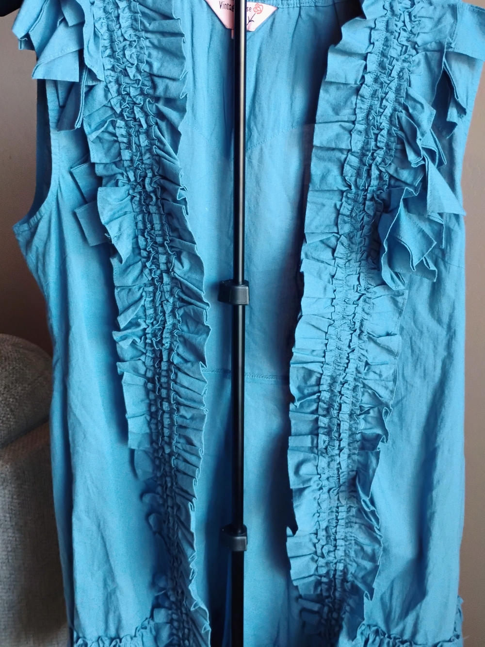 Vintage Rose Brand. Blue Ruffle Sleeveless Women's Duster. Size L